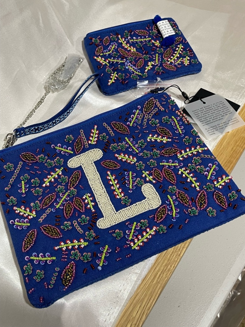 NWT Handcrafted 2 piece set Monogrammed “L”Artisan/Sustainable/Crossbody /India